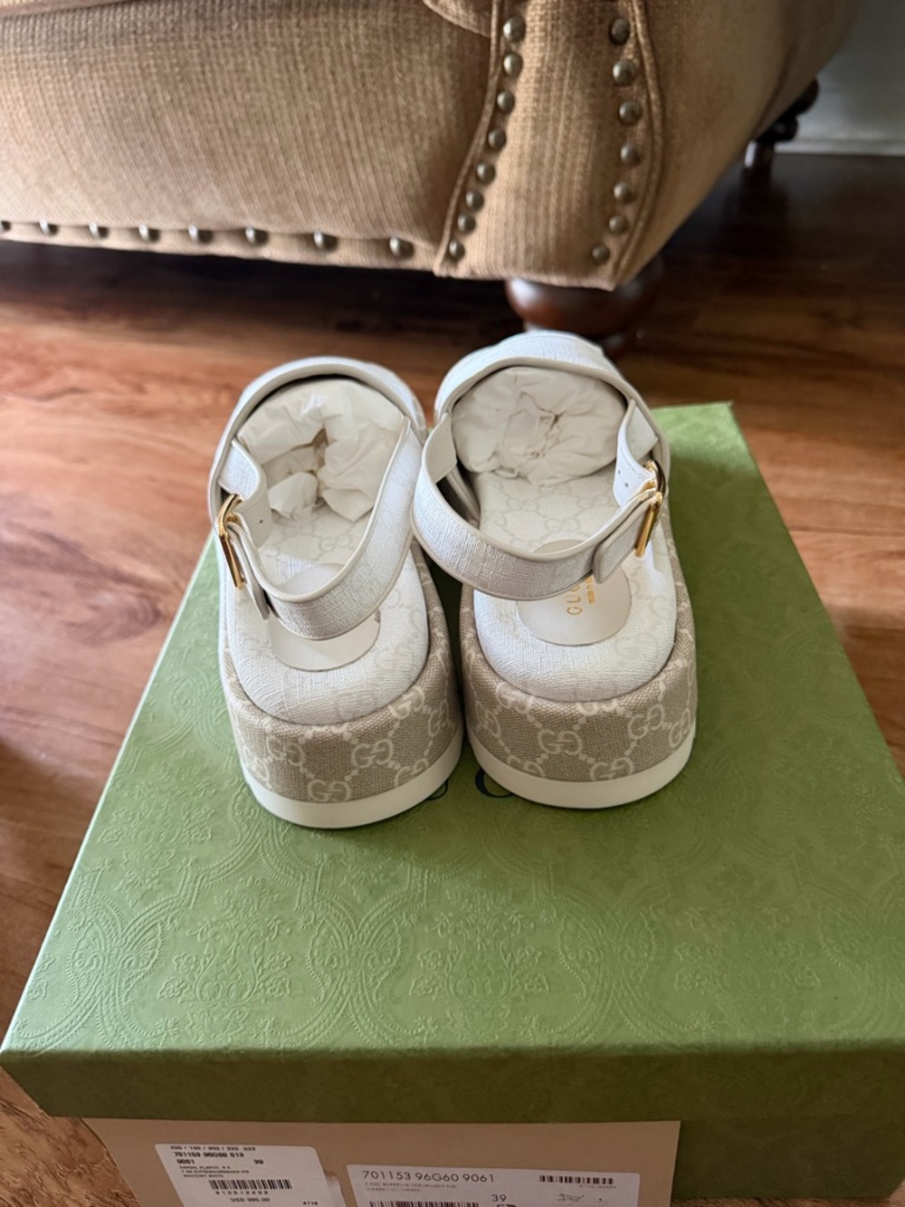 Gucci Cream Monogram Platform Slingback Sandal - Picture 4 of 8